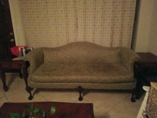 Antique Loveseat,  Sofa Chippendale Style Mahogany Sofa W/ Green Patterned Fab