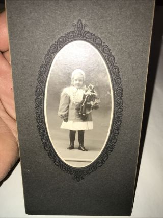 Vintage Photograph Card Cute Little Girl Holding A Doll,  Cardboard Frame