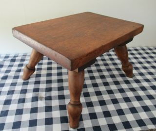 Vintage Foot Stool Four Leg Primitive Pine Wood 9 " Tall X 15 " Long,  Country