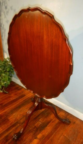 Antique Mahogany Pie Crust Tilt Top Tea Table Carved Knee With Ball & Claw Foot