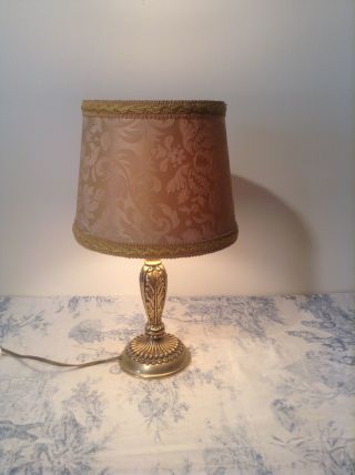 Vintage French Brass Table Lamp - Bedside Light With Shade