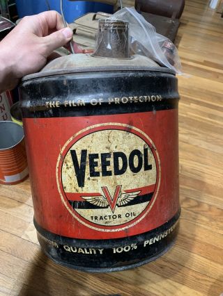Vintage Veedol Flying V Oil Can 5 Gallon Auto Truck Gas Shop Tractor Advertising