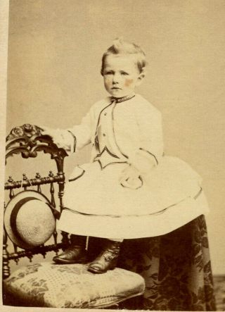 Civil War Era Antique Cdv Photo Little Boy In Dress Hat Fashion By Phillips Pa