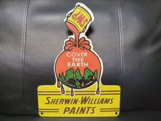 Vintage Sherwin Williams Paints Cover The Earth Porcelain Metal Dealer Sign