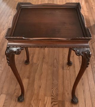 Antique Mahogany Wood Side Table Cabriole Legs Animal Feet 26 1/4” Tall