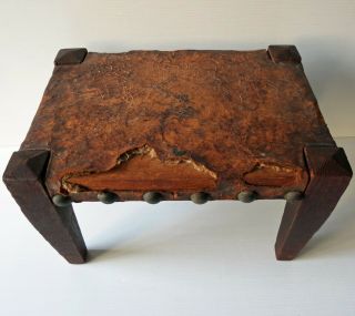 Arts & Crafts/mission Oak Footstool W / Leather Top