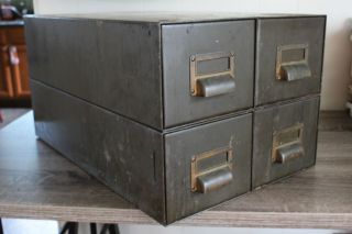 Vintage Metal Amco 4 Drawer File Library Card Cabinet.