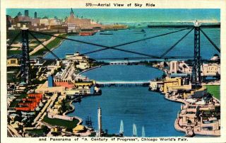 Vintage Postcard - Aerial View Of Sky Ride - 1933 Chicago World 