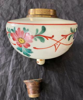 Vintage Hand Painted Floral Design Glass Oil Lamp Font.
