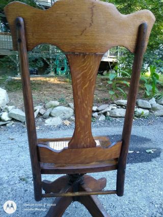 Antique oak swivel rolling desk chair cane seat seller 2