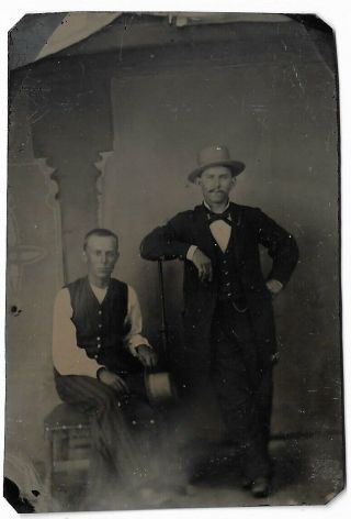 Tintype Photograph Two Well Dressed Men In Studio Settings 26 - 63