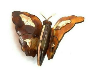 Antique Vtg Victorian 10k Gold Tortoise Shell Butterfly Critter Pin Brooch