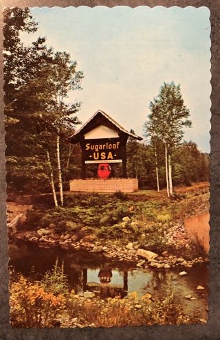 Vintage Chrome Postcard Sugarloaf Usa Kingfield Maine Me Sign Gondola