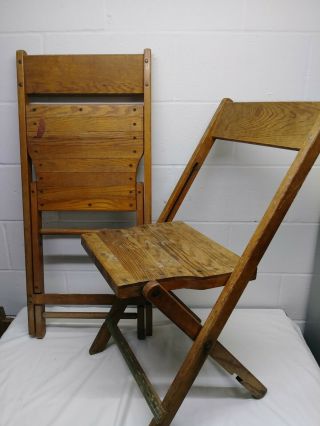 Antique Vintage Slat Wood Folding Chairs - Pair