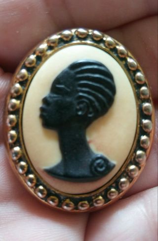 Vintage Rare Coreen Simpson Black Cameo Brooch African American Pin Nail Head
