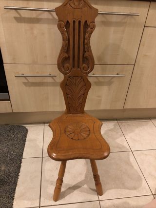 Antique English Oak Carved Spinning Wheel Chair