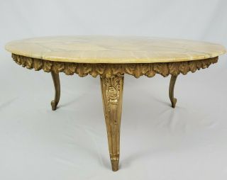 Vintage Italian French Louis Xvi Marble Top Coffee Table With Gilt Gesso Apron