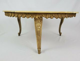 Vintage Italian French Louis XVI Marble Top Coffee Table With Gilt Gesso Apron 2