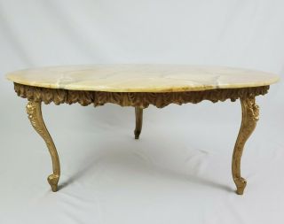 Vintage Italian French Louis XVI Marble Top Coffee Table With Gilt Gesso Apron 3