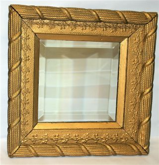Antique Edwardian Wall Mirror Bevelled Glass In Carved Gilded Wood Frame 17x17 "