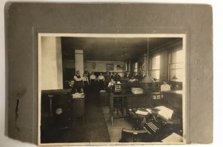 Vintage Office Interior Cabinet Photo With Staff Typewriters Desks And Safe