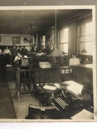 Vintage Office Interior Cabinet Photo with Staff Typewriters Desks and Safe 3