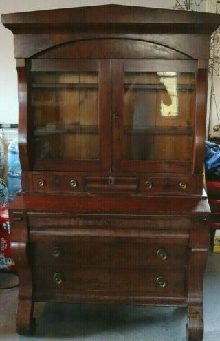 Antique Secretary Desk With Glass Top Hutch Dresser Drawers Writing Pull Out Old