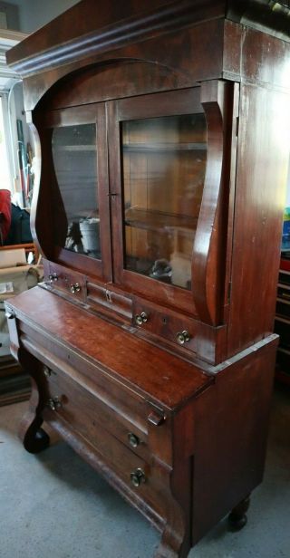 Antique Secretary Desk With Glass Top Hutch Dresser Drawers Writing Pull Out Old 2