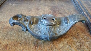 Antique Victorian Small Cast Bronze Oil Lamp - Ornate Rococco Aladdin / Genie