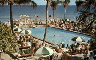 Golden Gate Hotel Motel 1950s Pool Party Miami Beach Fl Vintage Postcard