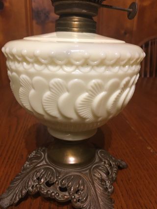 Vaseline Custard Glass Oil Kerosene Lamp Brass Base Antique Vintage 3
