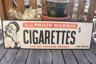 Vintage Philip Morris Cigarettes Cardboard Advertising Sign Tobacco