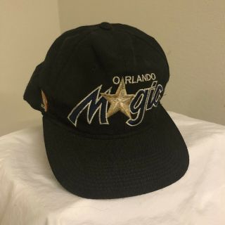 Nba Rare 90s Vintage Orlando Magic Hat Cap Script Snap Back Solid Black
