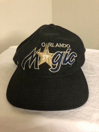 NBA Rare 90s Vintage Orlando Magic Hat Cap Script Snap Back Solid Black 3
