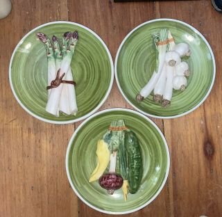 Vtg Set Of 3 Fzr Florence Italy Majolica Ceramic Raised 3d Vegetable Wall Plates