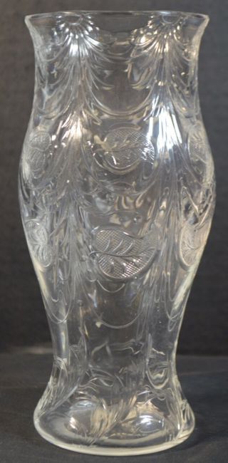 Antique English Wheel Cut Crystal Vase With Leaves