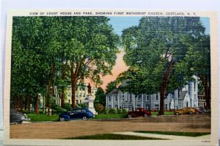 York Ny Cortland First Methodist Church Court House Park Postcard Old View