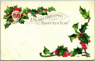 Vintage 1911 Santa Claus Embossed Postcard " Merry Christmas & Happy Year "
