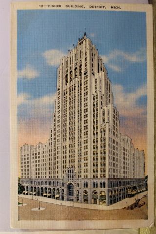 Michigan Mi Detroit Fisher Building Postcard Old Vintage Card View Standard Post