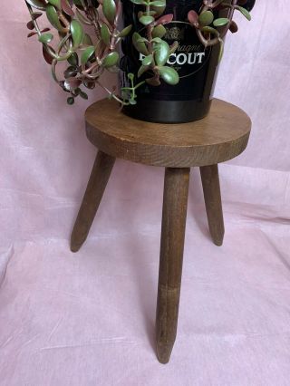 Vintage French 3 leg milking stool plant stand Wood Rustic Boho 2