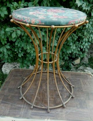Vintage Mid Century Modern Gold Metal Vanity Stool Chair