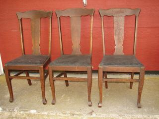 3 Antique Oak Formal T - Back Vase Back Dinning Room Chairs For Restoration 112