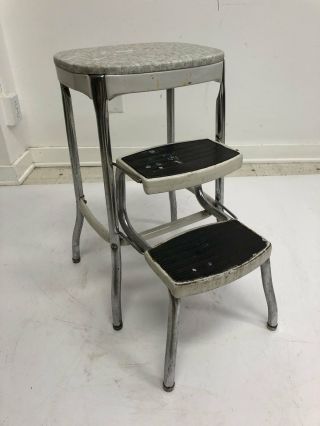 Vintage Cosco Step Stool Metal Industrial Folding Steel Chair Kitchen White 50s