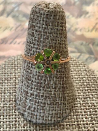 Victorian Antique 10k Gold Emerald Green Stone Seed Pearl Ring