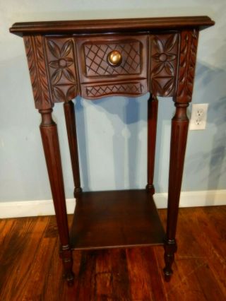 Carved Single Drawer Bedside Nightstand Lamp Table Rustic
