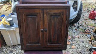 (gw20) Antique Vtg Oak Wood Wall Cabinet Medicine Cupboard Arts And Crafts