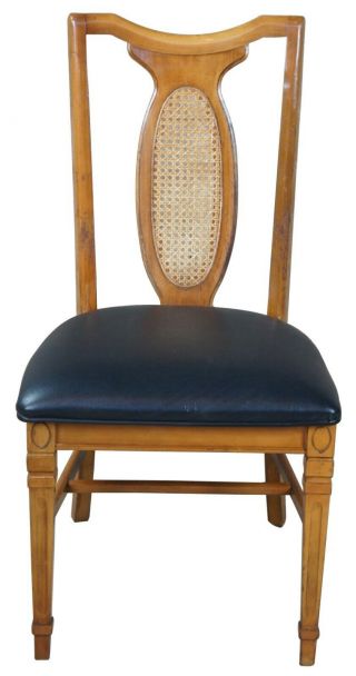 Traditional Walnut Cane Back & Black Vinyl Side Chair Desk Office Dining