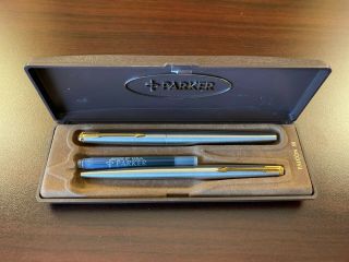 Rare Vintage Parker “falcon” Stainless Steel Fountain Pen And Ballpoint Set