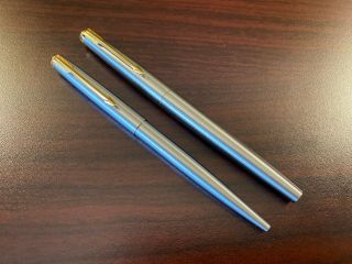 RARE VINTAGE PARKER “FALCON” STAINLESS STEEL FOUNTAIN PEN AND BALLPOINT SET 2