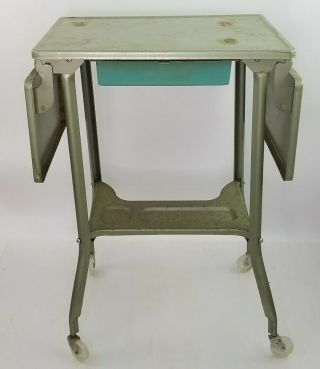 Vintage Metal Typewriter Table Industrial Stand With Rare Plastic Drawer